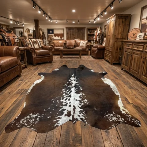 Rustic Ember Brown & White Cowhide Rug