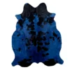 large blue dyed cowhide rug 5x6 navy cobalt with black spots on floor
