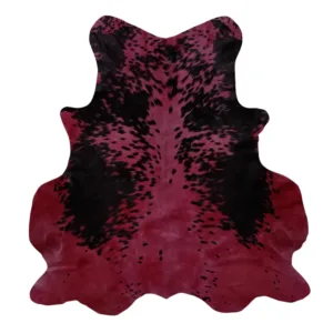 medium red dyed cowhide rug 4x4 warm crimson with black spots hardwood
