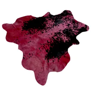 Ventinots medium red cowhide rug flat lay showing natural hide shape