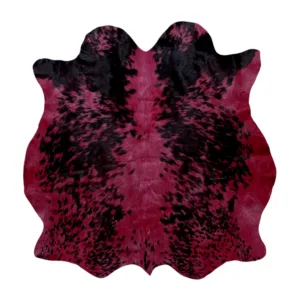 small genuine red dyed cowhide rug 3x3 vivid crimson black spots hardwood