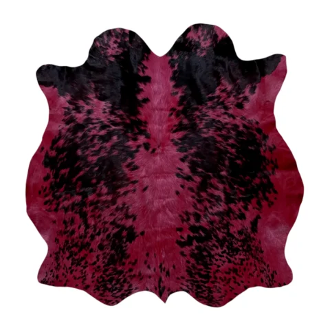 small genuine red dyed cowhide rug 3x3 vivid crimson black spots hardwood