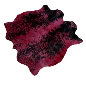 compact dyed red cowhide rug 1kg lightweight natural silhouette overhead view