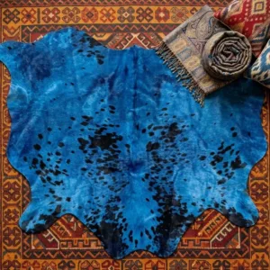 Ventinots blue accent cowhide rug 4 foot dyed genuine leather texture