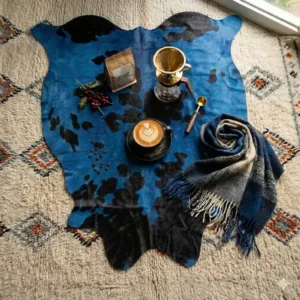 Ventinots large blue cowhide rug texture close-up navy to cobalt variation
