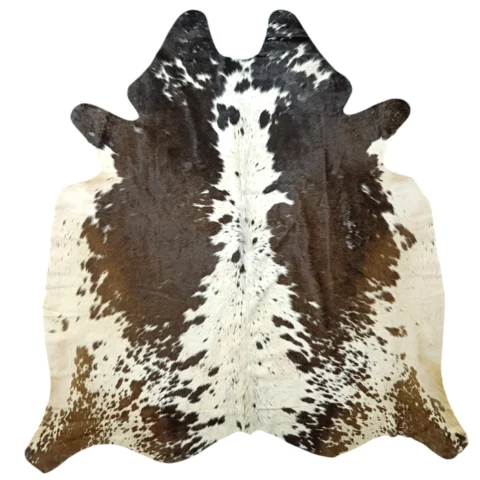 Brown and White, Brown salt and pepper, Tricolor Cowhide Rug – 5'-5" x 5'-6"
