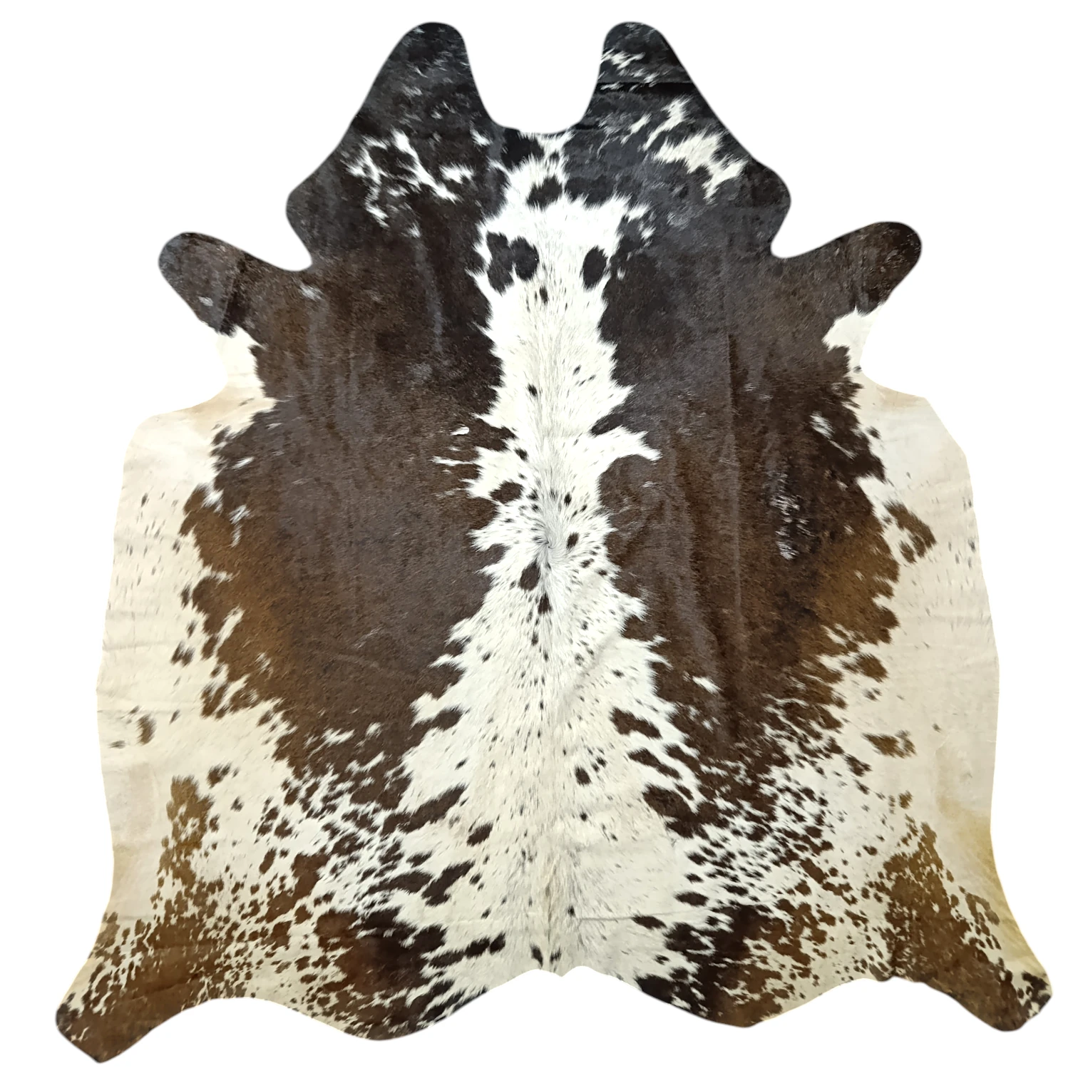 Brown and White, Brown salt and pepper, Tricolor Cowhide Rug – 5'-5" x 5'-6"