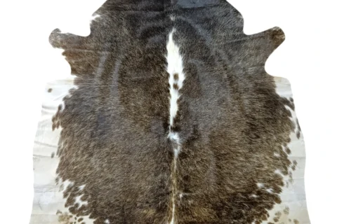 Brown and White, Tricolor Cowhide Rug – 5'-3" x 5'-3"
