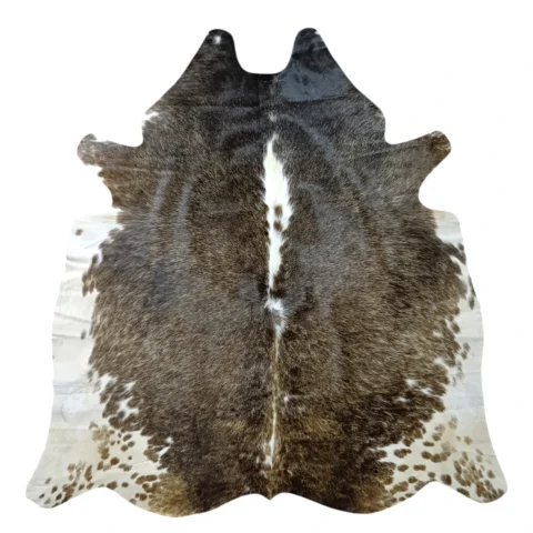 Brown and White, Tricolor Cowhide Rug – 5'-3" x 5'-3"