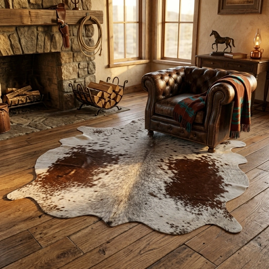 Brown and White, Brown salt and pepper Cowhide Rug – 5'-3" x 5'-11"