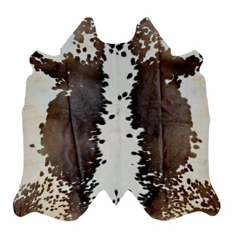 Tricolor Cowhide Rug – Brown salt and pepper cowhide rug, 4'-10" x 4'-9", natural hide floor rug by Ventinots