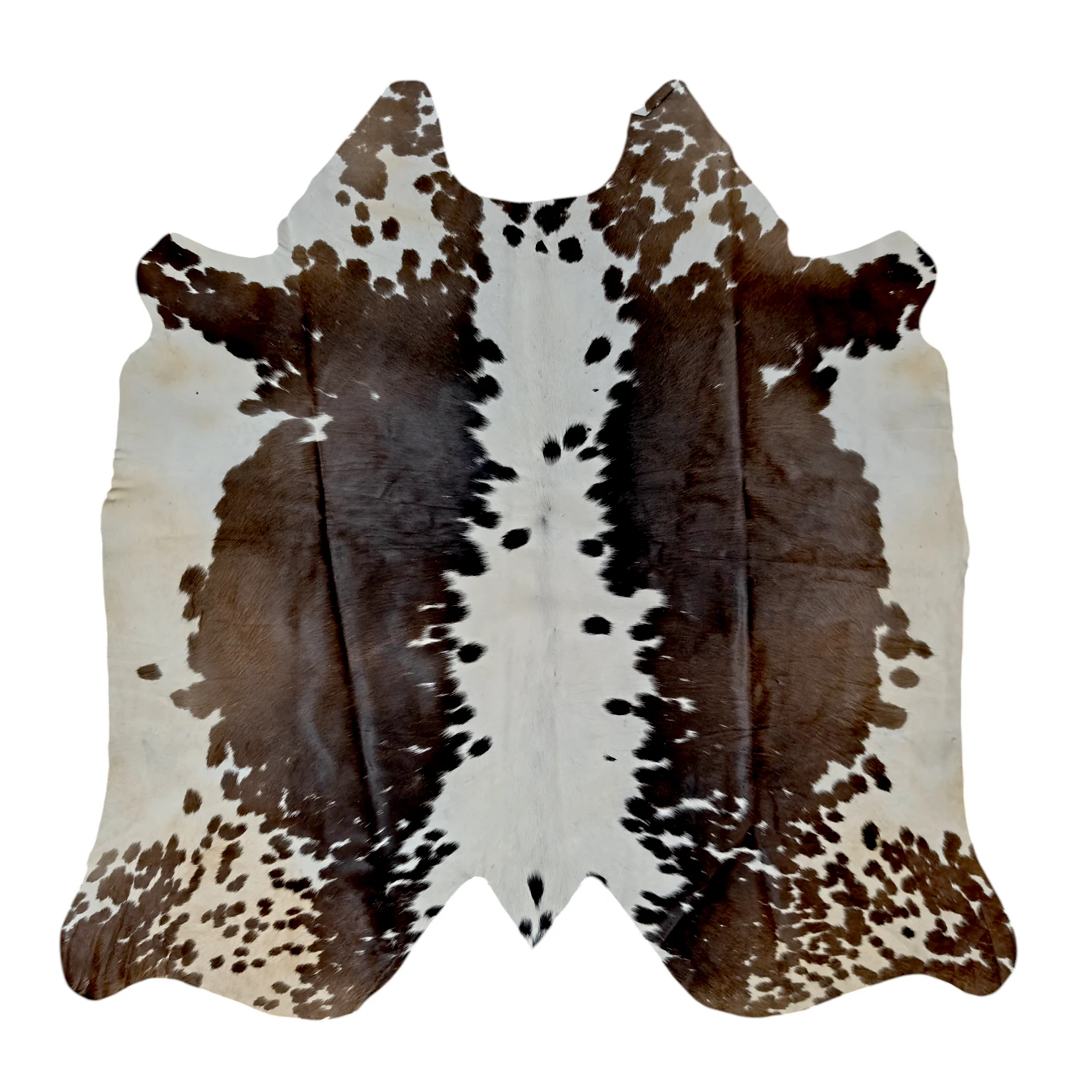 Tricolor Cowhide Rug – Brown salt and pepper cowhide rug, 4'-10" x 4'-9", natural hide floor rug by Ventinots