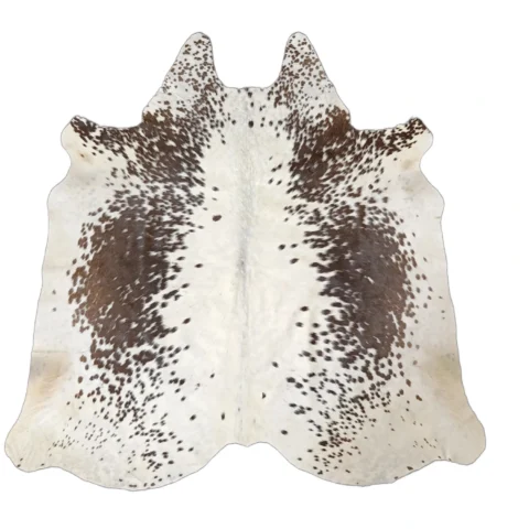 Brown salt and pepper cowhide rug, 4'-6" x 4'-5", natural hide floor rug by Ventinots front side