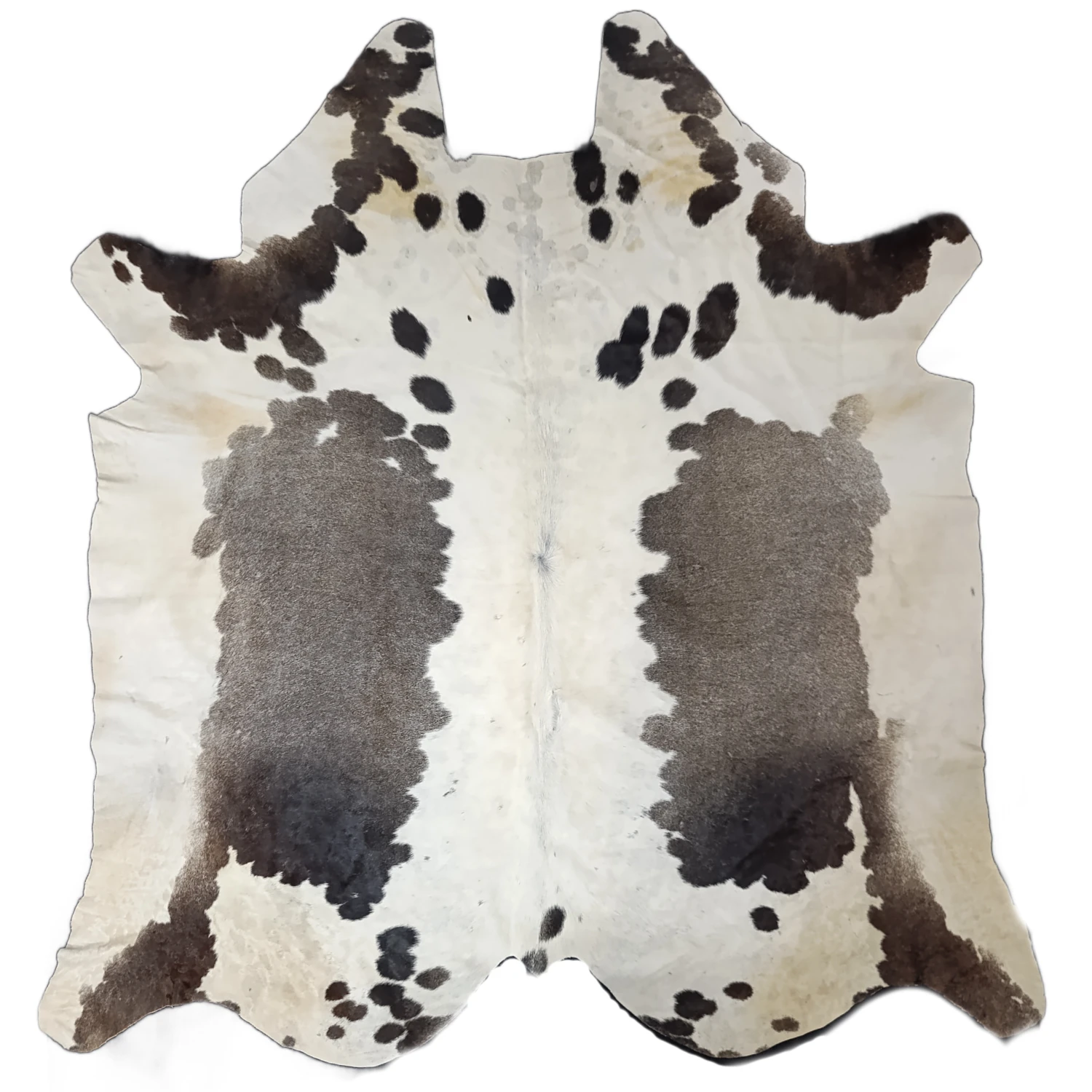 Grey salt and pepper Cowhide Rug – 5'-5" x 5'-8" front view with white background