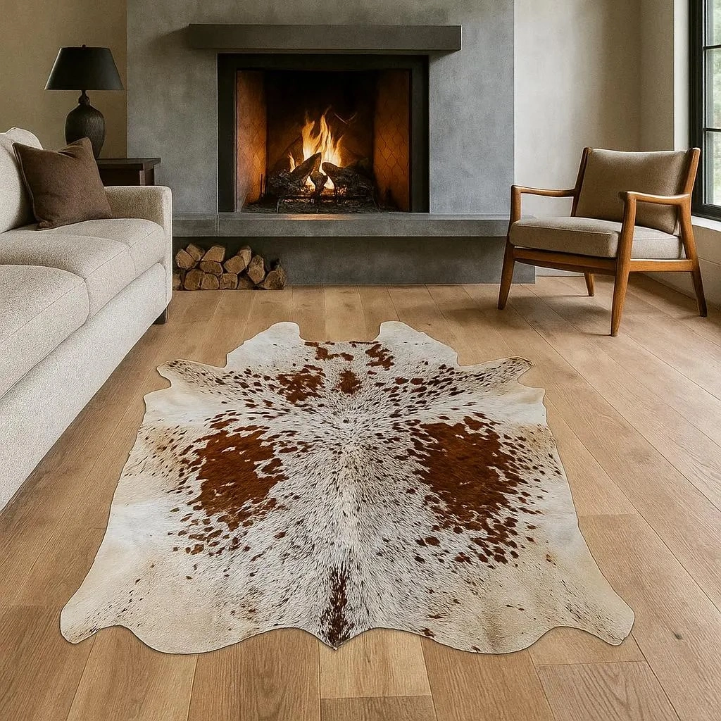 Brown salt and pepper Cowhide Rug – 4'-9" x 5'-6" - Image 3