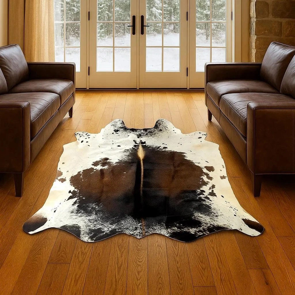 Premium Tricolor Cowhide Rug – 4'-6" x 4'-8" - Image 2