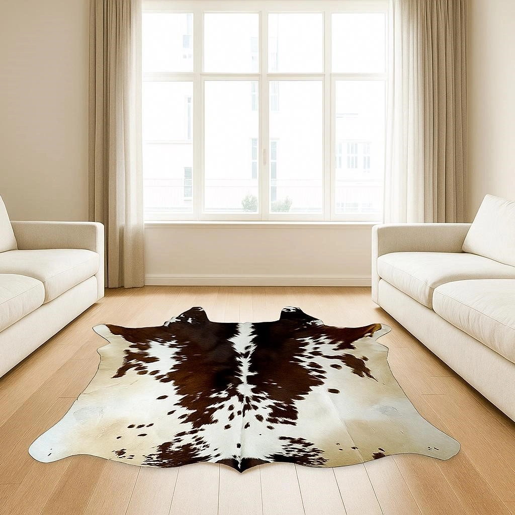 Brown and White salt and pepper Cowhide Rug – 4'-7" x 4'-0" - Image 2