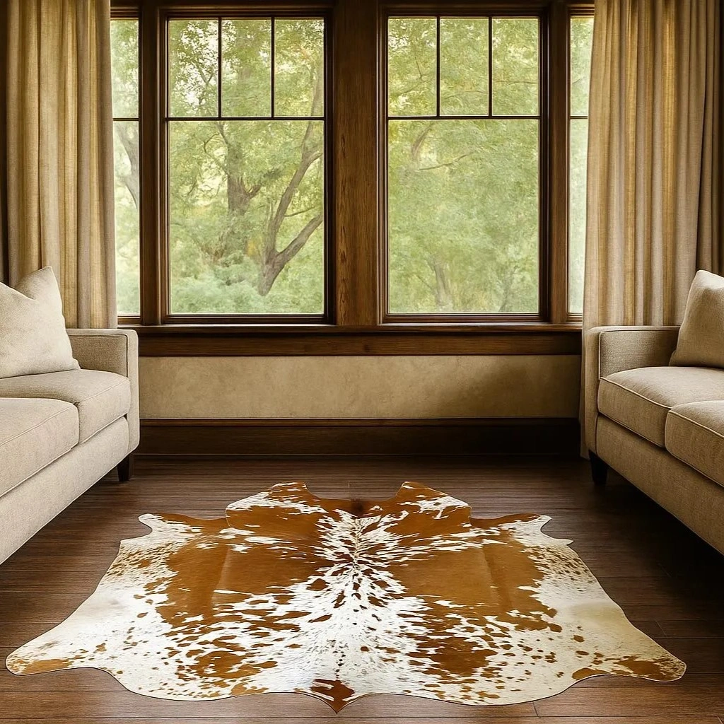 Brown and White salt and pepper Cowhide Rug – 4'-11" x 4'-9" - Image 2