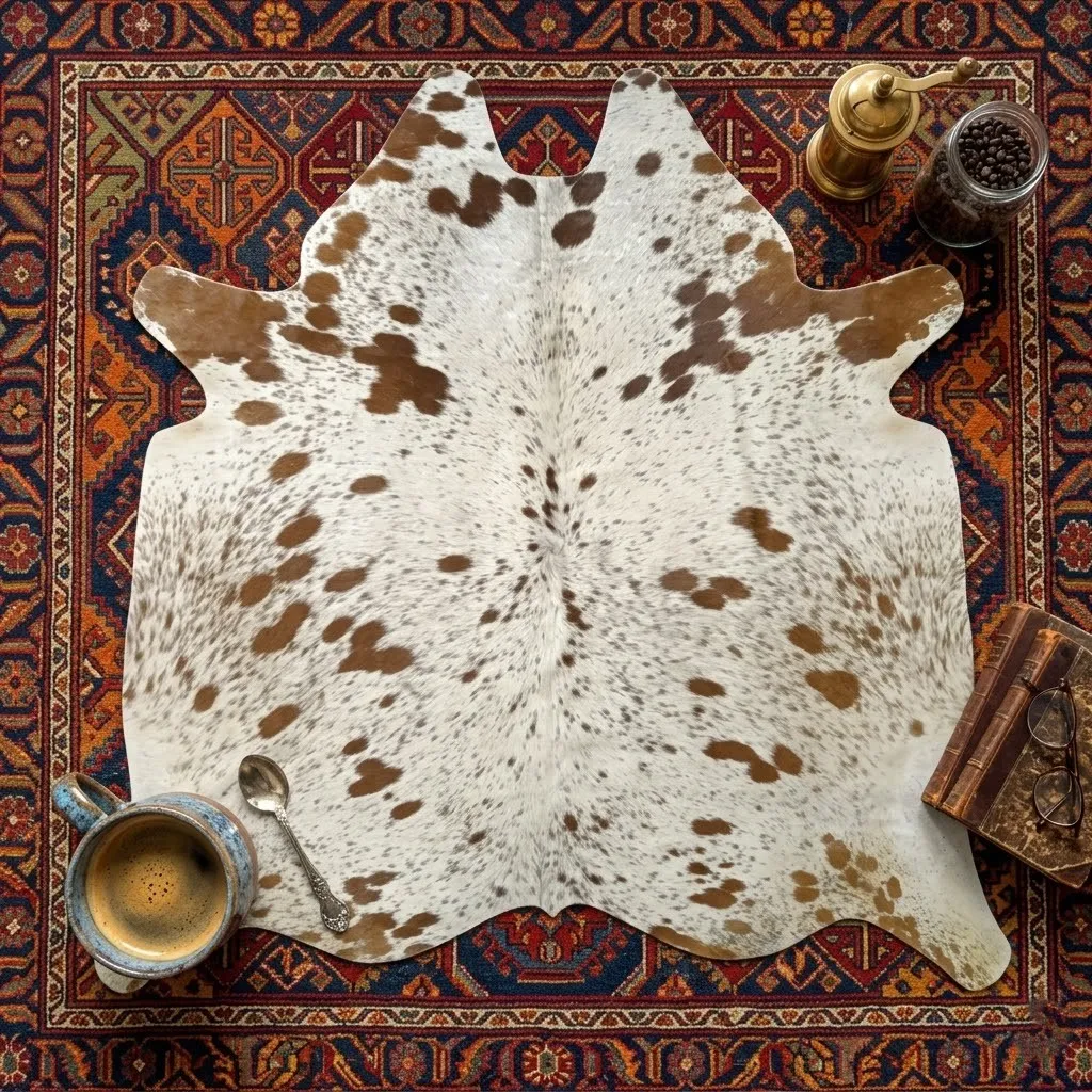 Brown salt and pepper Cowhide Rug – 5'-4" x 5'-3" - Image 6