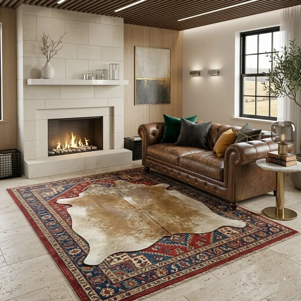 Brown salt and pepper Cowhide Rug – 4'-9" x 5'-0" - Image 2