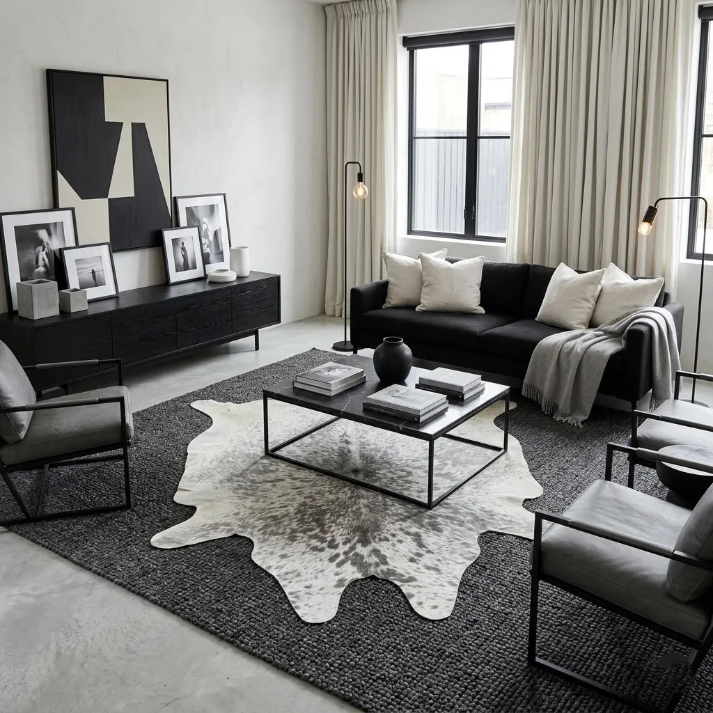 Grey salt and pepper Cowhide Rug – 5'-3" x 5'-7" - Image 3