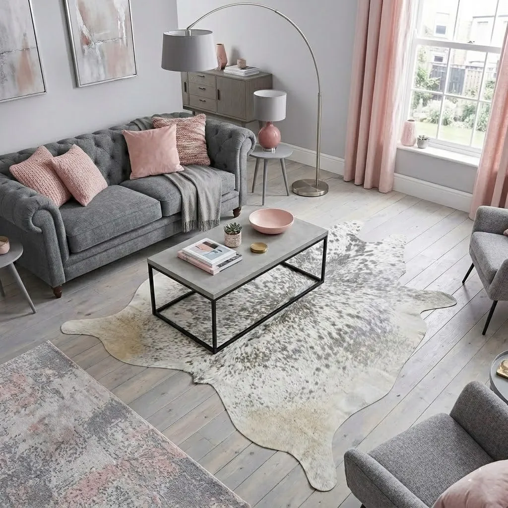 Grey salt and pepper Cowhide Rug – 5'-3" x 5'-7" - Image 2