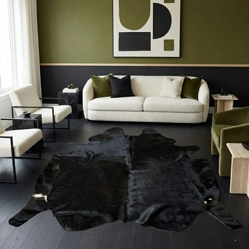 Black and White Cowhide Rug – 5'-9" x 5'-9" - Image 2