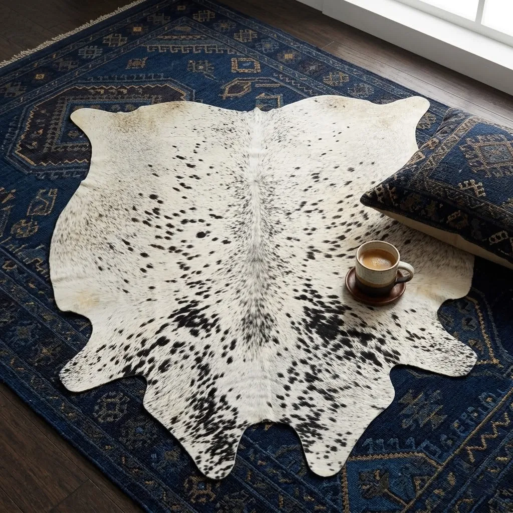 Black salt and pepper Cowhide Rug – 5'-3" x 5'-3" - Image 3