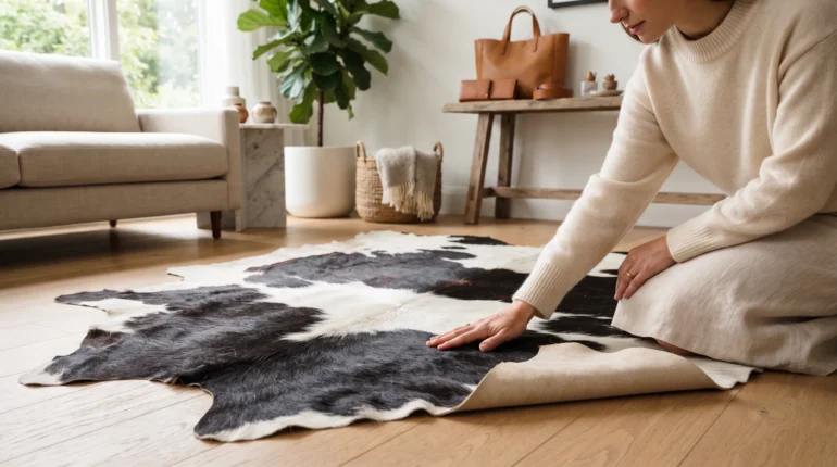 Genuine cowhide rug and ethical leather craftsmanship