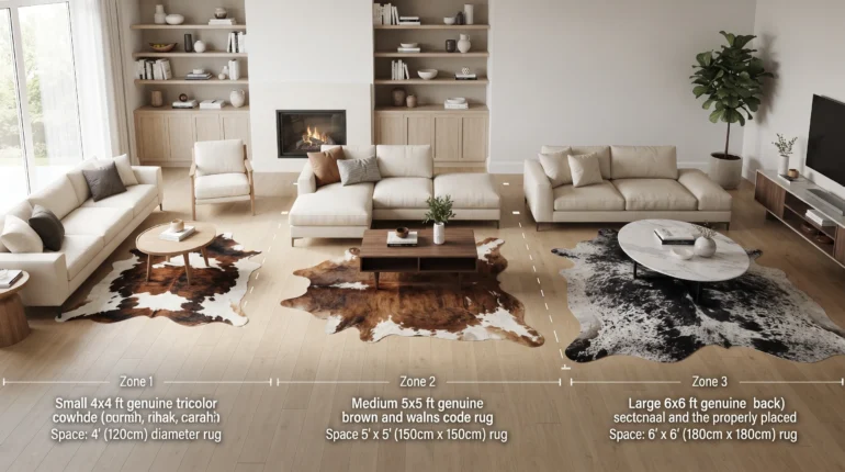 Choosing the right cowhide rug size for a living room