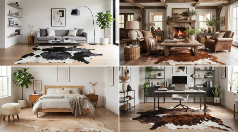 Cowhide rug decorating ideas for different home styles