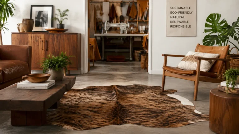 Genuine cowhide rug and ethical leather craftsmanship