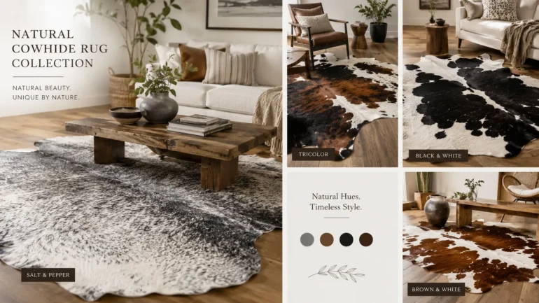 Popular natural cowhide rug colors