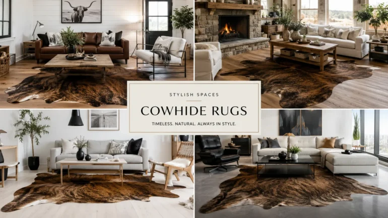 Cowhide rug decorating ideas for different home styles