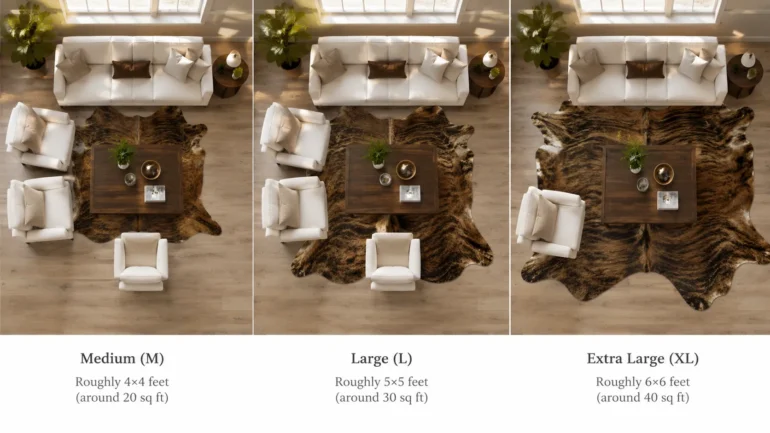 Choosing the right cowhide rug size for a living room