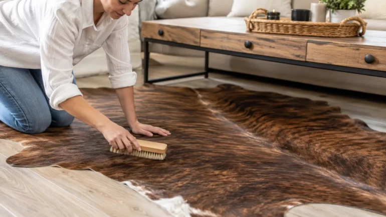 Cleaning and maintaining a genuine cowhide rug