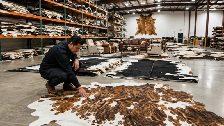 Individually photographed genuine cowhide rugs at Ventinots