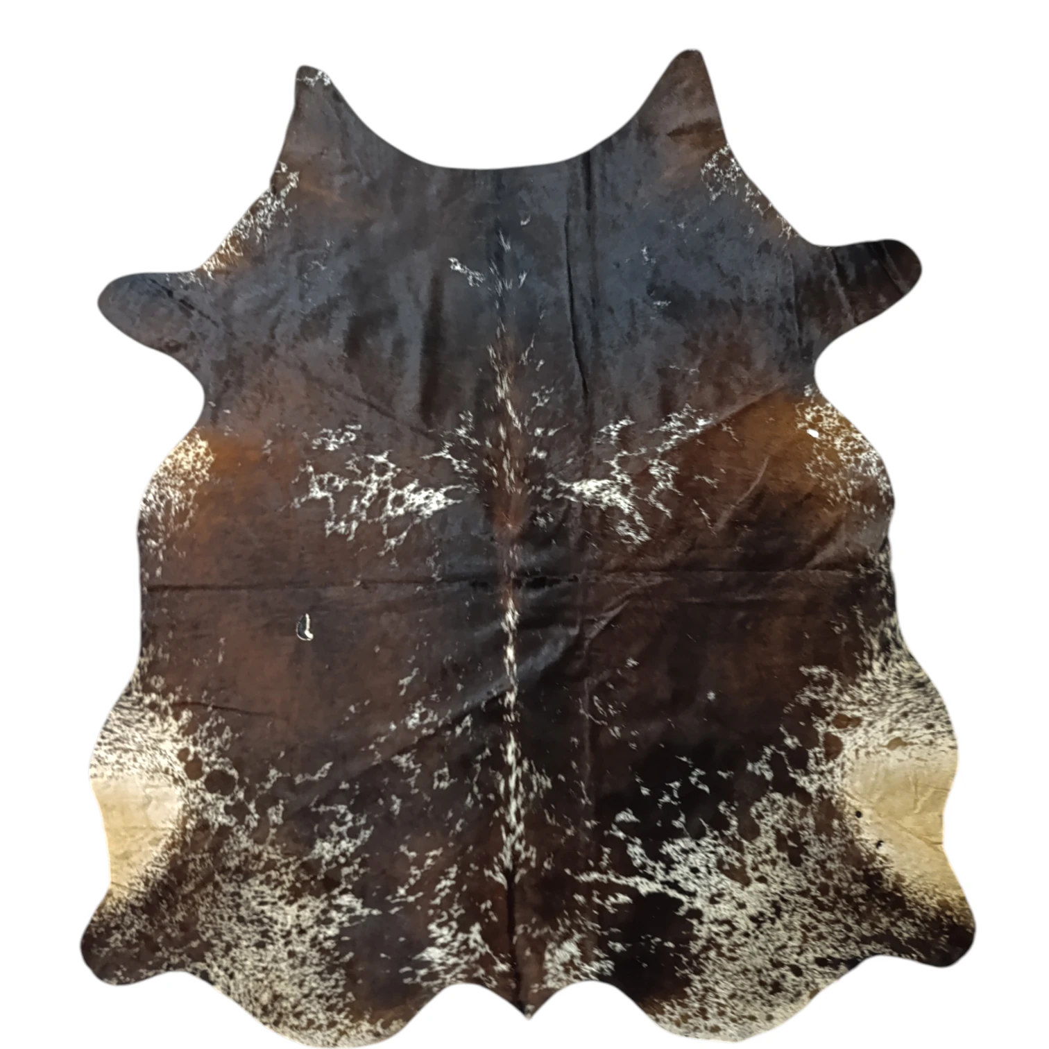 CW-RG-0125 (1) Tricolor cowhide rug, 5'-9" x 6'-2", natural hide floor rug by Ventinots