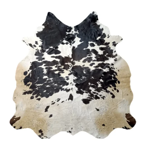 CW-RG-0126 (1) Black and White cowhide rug, 6'-1" x 6'-1", natural hide floor rug by Ventinots