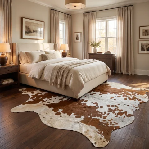 CW-RG-0128 1 Brown and White cowhide rug, 5'-11" x 6'-5", natural hide floor rug by Ventinots