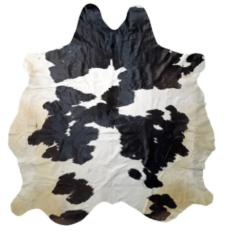 CW-RG-0129 (1) Black and White cowhide rug, 6'-6" x 7'-0", natural hide floor rug by Ventinots