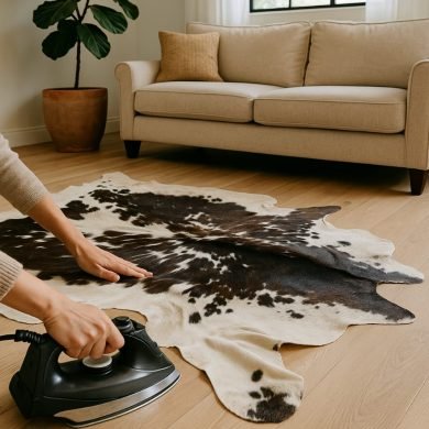 how to get wrinkles out of a cowhide rug